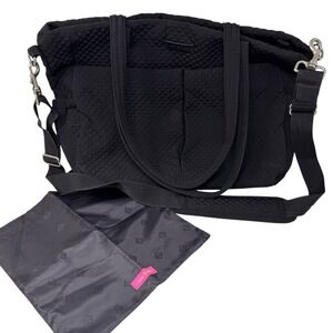 Vera Bradley Women Black Quilted Shoulder Bag - Baby Bag w/Floral Print Interior